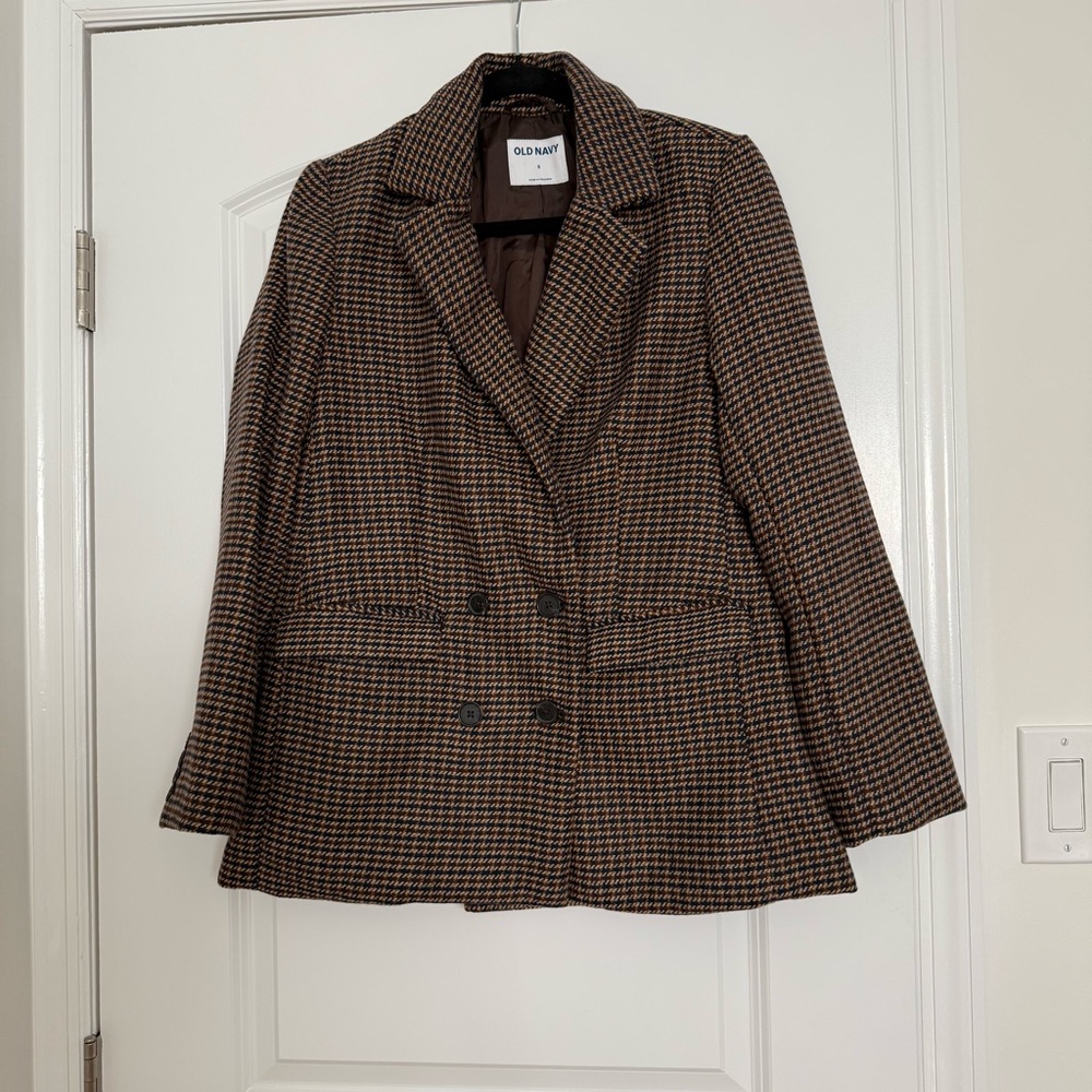 Old Navy Brown Plaid Double Breasted Blazer - Size S (NWT)